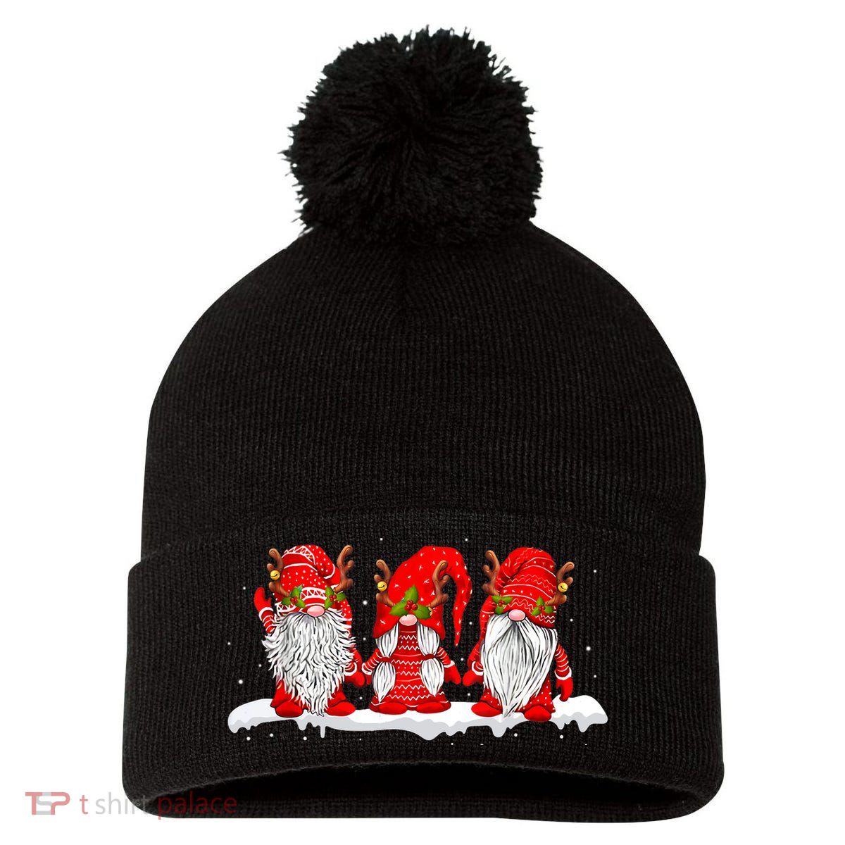 Three Nordic Gnomes Winter Christmas Swedish Elves TShirt Pom Pom 12in Knit Beanie