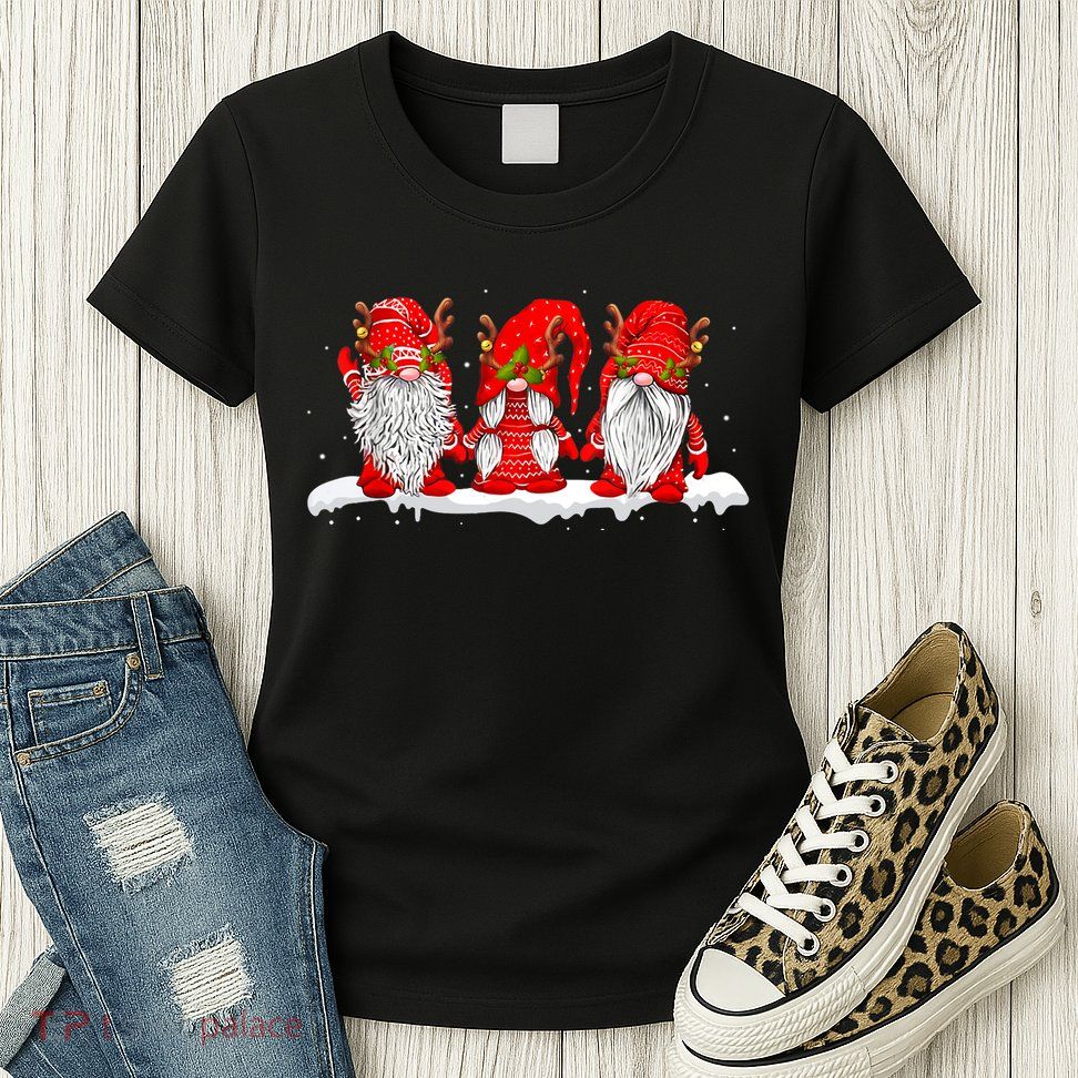 Three Nordic Gnomes Winter Christmas Swedish Elves TShirt Womens T-Shirt