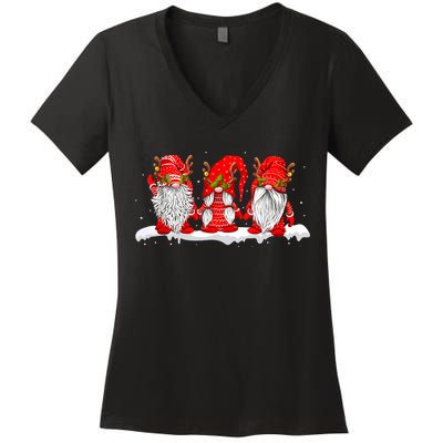 Three Nordic Gnomes Winter Christmas Swedish Elves TShirt Women's V-Neck T-Shirt