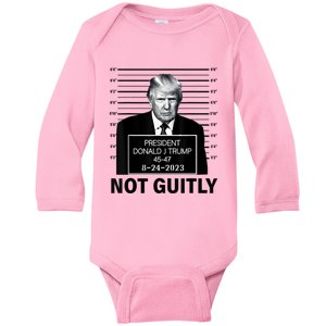 Trump not guilty Trump 2024 Mugshot Baby Long Sleeve Bodysuit