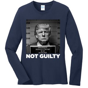 Trump Not Guilty Mug Shot Free Trump I Stand With Trump Ladies Long Sleeve Shirt