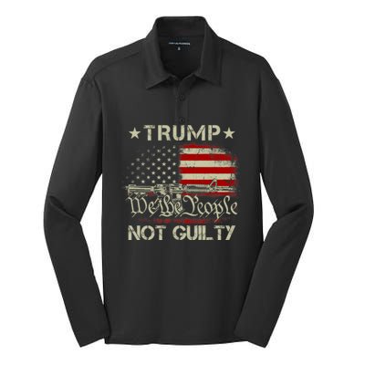 Trump Not Guilty, Free Trump We The People American Flag Silk Touch Performance Long Sleeve Polo