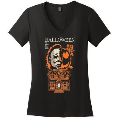 The Night He Came Home Lazy Halloween Costume Horror Movie Women's V-Neck T-Shirt