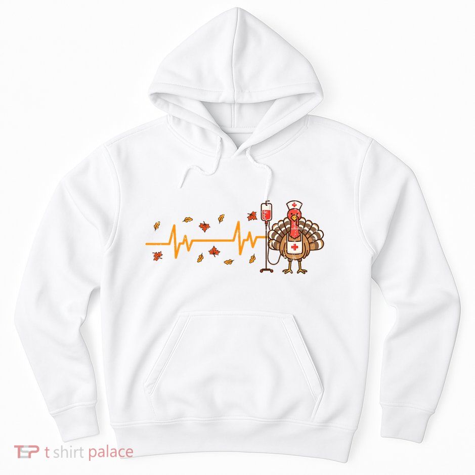 Thanksgiving Nurse Heartbeat Turkey Fall Scrub Top Women Hoodie