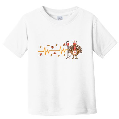 Thanksgiving Nurse Heartbeat Turkey Fall Scrub Top Women Toddler T-Shirt