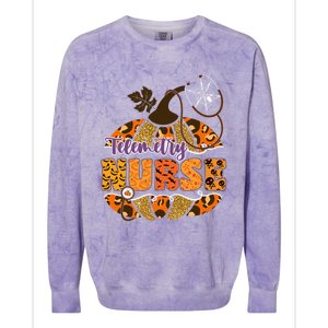 Telemetry Nurse Halloween Pumpkin Leopard Great Gift Colorblast Crewneck Sweatshirt