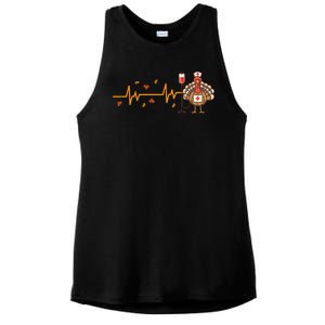 Thanksgiving Nurse Heartbeat Turkey Fall Ladies PosiCharge Tri-Blend Wicking Tank