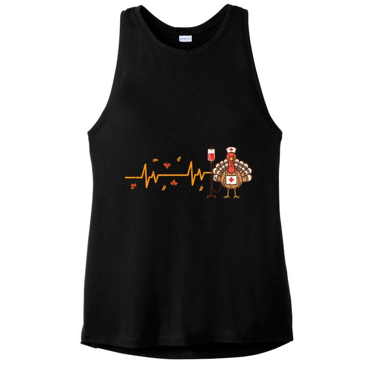 Thanksgiving Nurse Heartbeat Turkey Fall Ladies PosiCharge Tri-Blend Wicking Tank