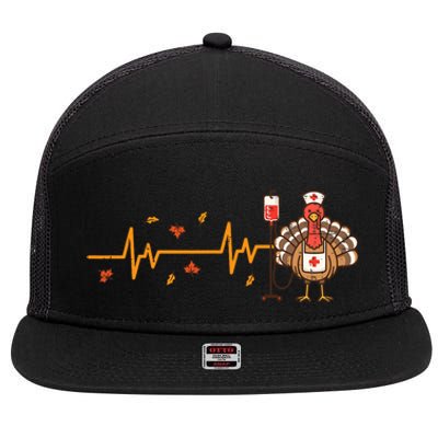 Thanksgiving Nurse Heartbeat Turkey Fall 7 Panel Mesh Trucker Snapback Hat