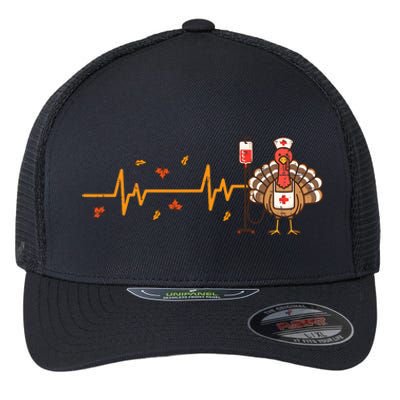 Thanksgiving Nurse Heartbeat Turkey Fall Flexfit Unipanel Trucker Cap