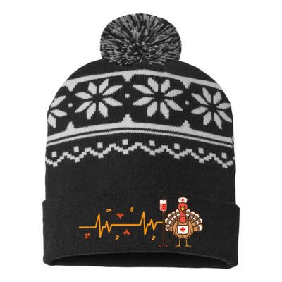 Thanksgiving Nurse Heartbeat Turkey Fall USA-Made Snowflake Beanie