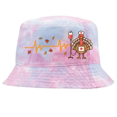 Thanksgiving Nurse Heartbeat Turkey Fall Tie-Dyed Bucket Hat