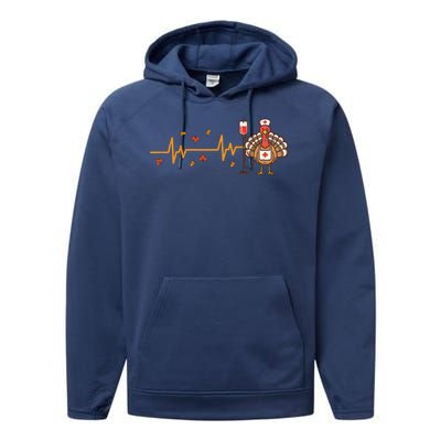 Thanksgiving Nurse Heartbeat Turkey Fall Performance Fleece Hoodie