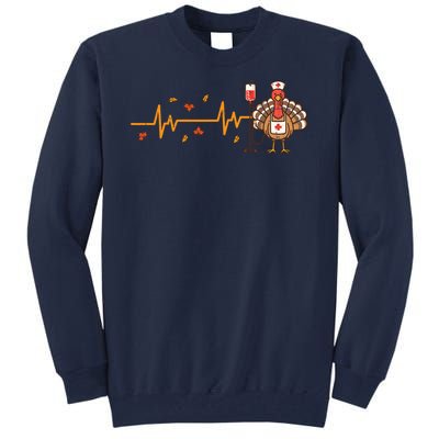 Thanksgiving Nurse Heartbeat Turkey Fall Tall Sweatshirt