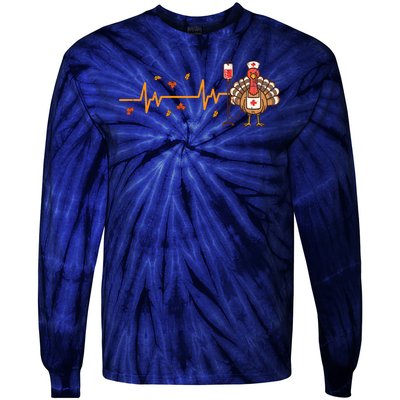 Thanksgiving Nurse Heartbeat Turkey Fall Tie-Dye Long Sleeve Shirt