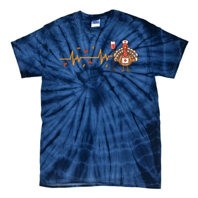 Thanksgiving Nurse Heartbeat Turkey Fall Tie-Dye T-Shirt