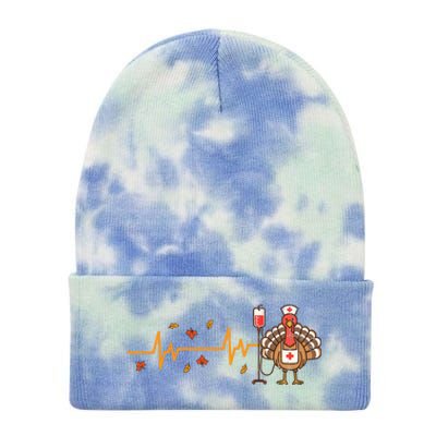 Thanksgiving Nurse Heartbeat Turkey Fall Tie Dye 12in Knit Beanie