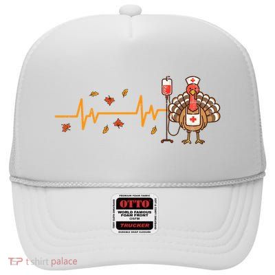 Thanksgiving Nurse Heartbeat Turkey Fall High Crown Mesh Back Trucker Hat