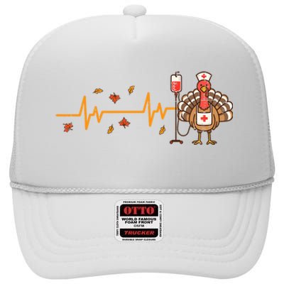 Thanksgiving Nurse Heartbeat Turkey Fall High Crown Mesh Back Trucker Hat