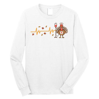 Thanksgiving Nurse Heartbeat Turkey Fall Long Sleeve Shirt