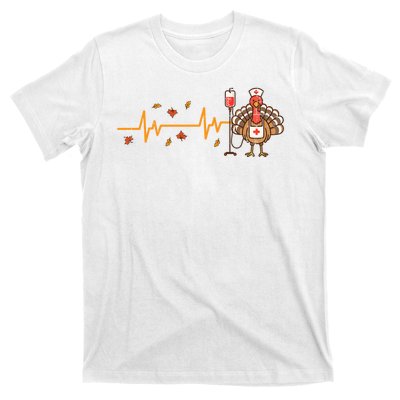 Thanksgiving Nurse Heartbeat Turkey Fall T-Shirt