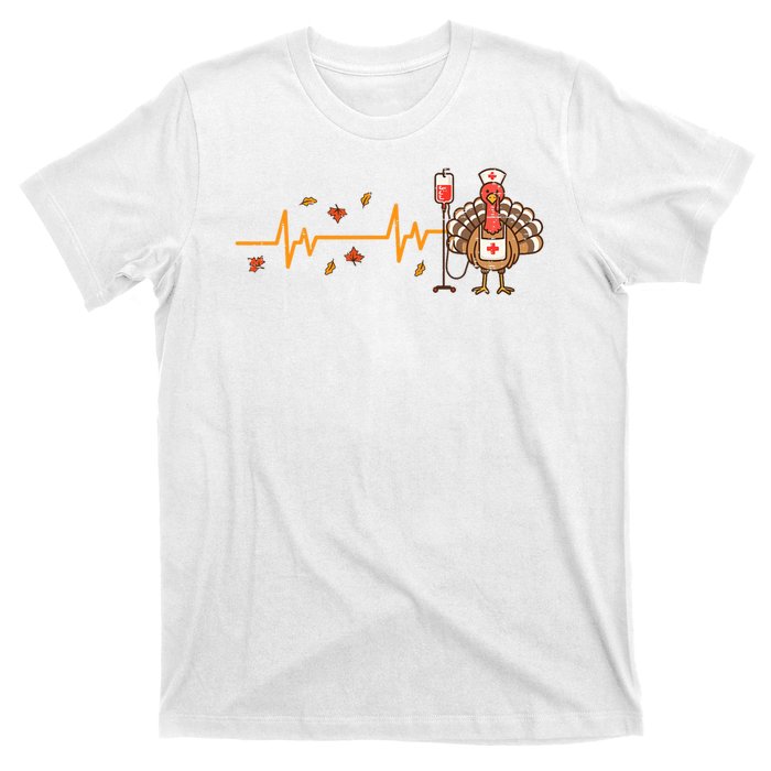 Thanksgiving Nurse Heartbeat Turkey Fall T-Shirt