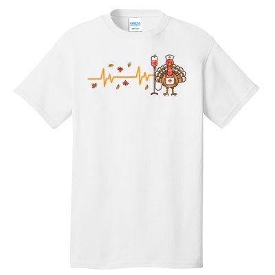 Thanksgiving Nurse Heartbeat Turkey Fall Tall T-Shirt