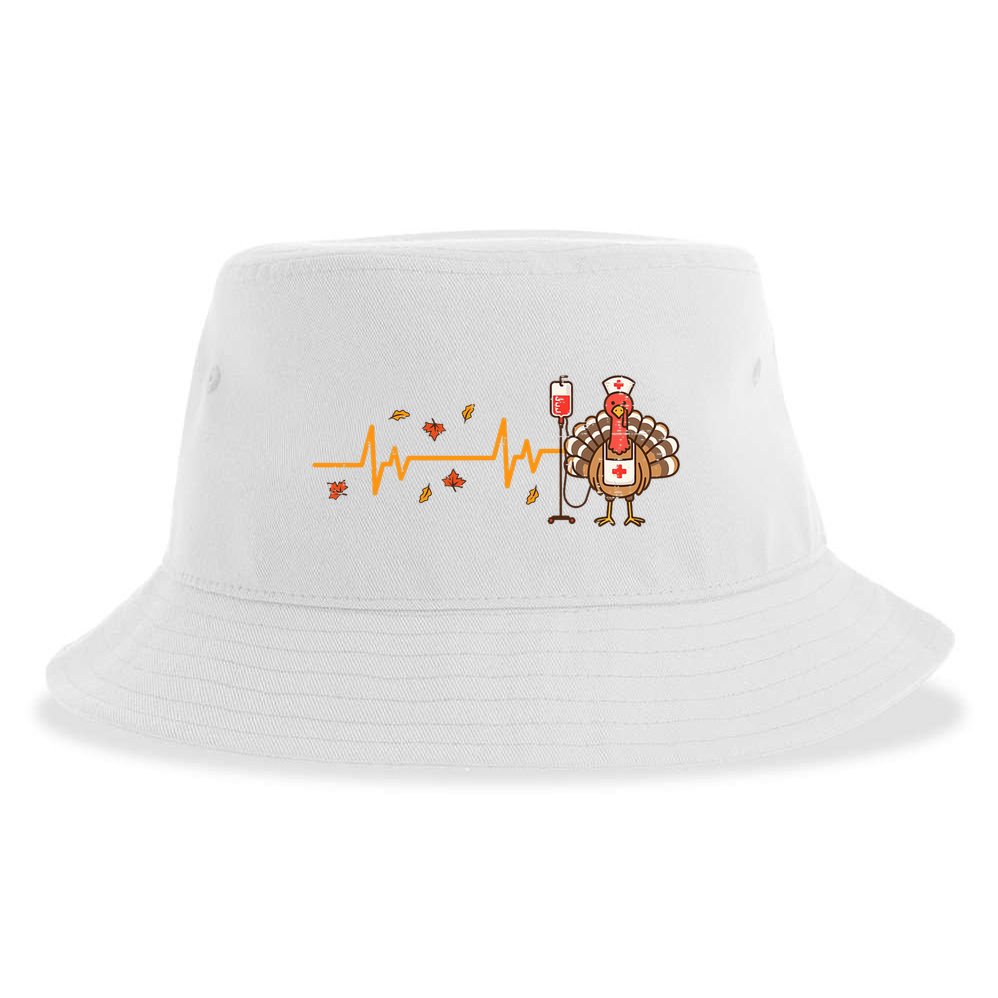 Thanksgiving Nurse Heartbeat Turkey Fall Sustainable Bucket Hat