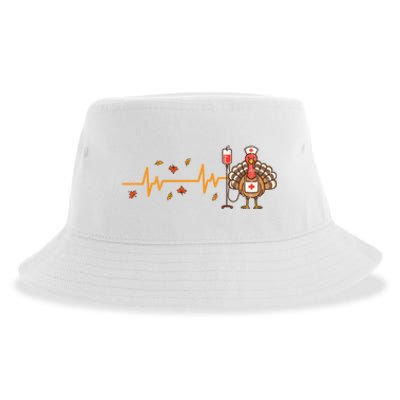 Thanksgiving Nurse Heartbeat Turkey Fall Sustainable Bucket Hat