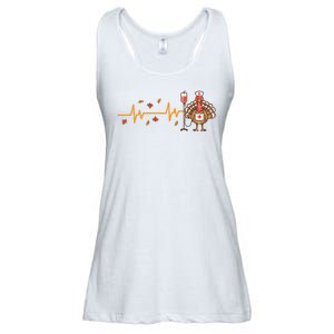 Thanksgiving Nurse Heartbeat Turkey Fall Ladies Essential Flowy Tank