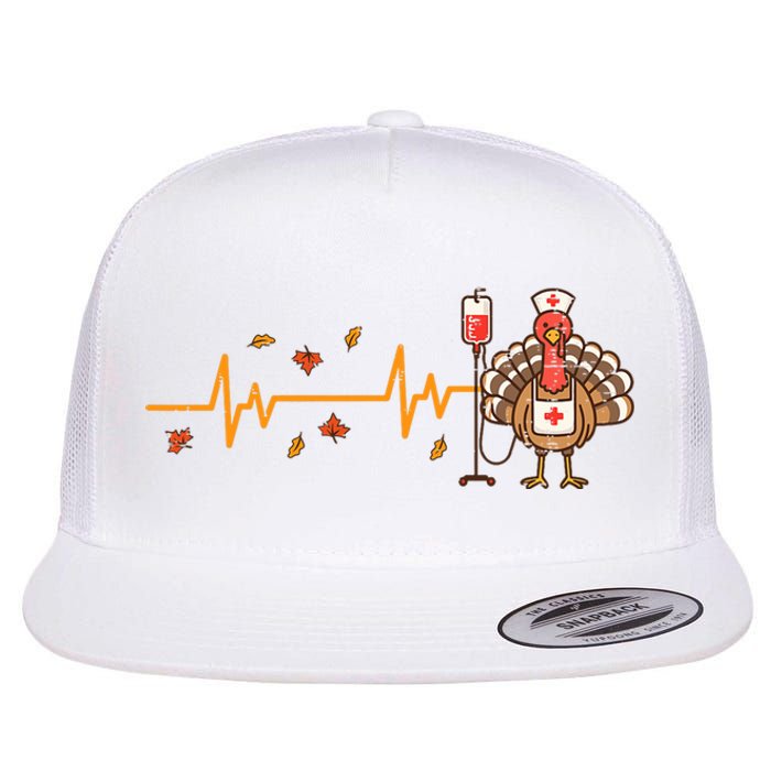 Thanksgiving Nurse Heartbeat Turkey Fall Flat Bill Trucker Hat