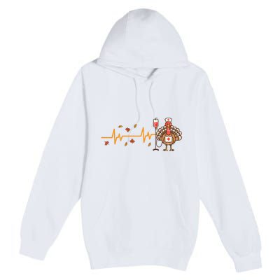 Thanksgiving Nurse Heartbeat Turkey Fall Premium Pullover Hoodie