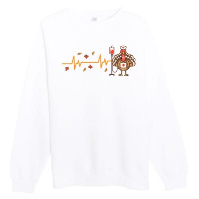 Thanksgiving Nurse Heartbeat Turkey Fall Premium Crewneck Sweatshirt