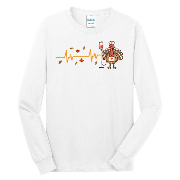 Thanksgiving Nurse Heartbeat Turkey Fall Tall Long Sleeve T-Shirt