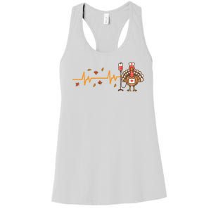 Thanksgiving Nurse Heartbeat Turkey Fall Women's Racerback Tank