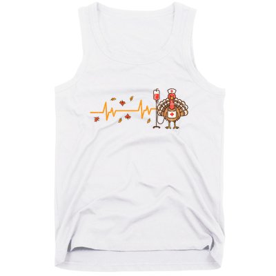 Thanksgiving Nurse Heartbeat Turkey Fall Tank Top