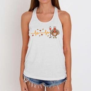 Thanksgiving Nurse Heartbeat Turkey Fall Women's Knotted Racerback Tank