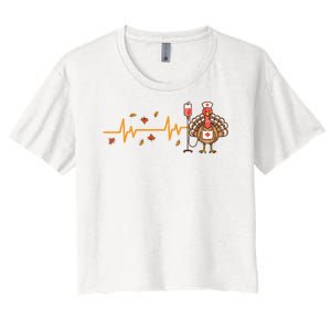 Thanksgiving Nurse Heartbeat Turkey Fall Women's Crop Top Tee