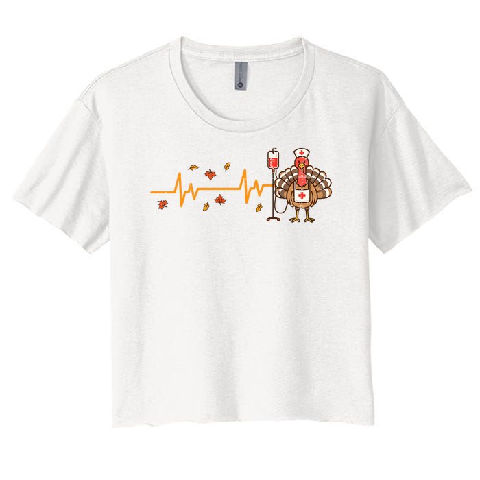 Thanksgiving Nurse Heartbeat Turkey Fall Women's Crop Top Tee