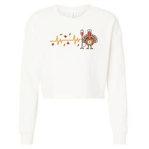 Thanksgiving Nurse Heartbeat Turkey Fall Cropped Pullover Crew