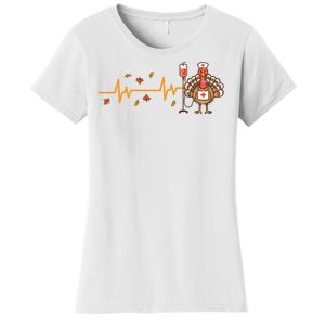 Thanksgiving Nurse Heartbeat Turkey Fall Women's T-Shirt