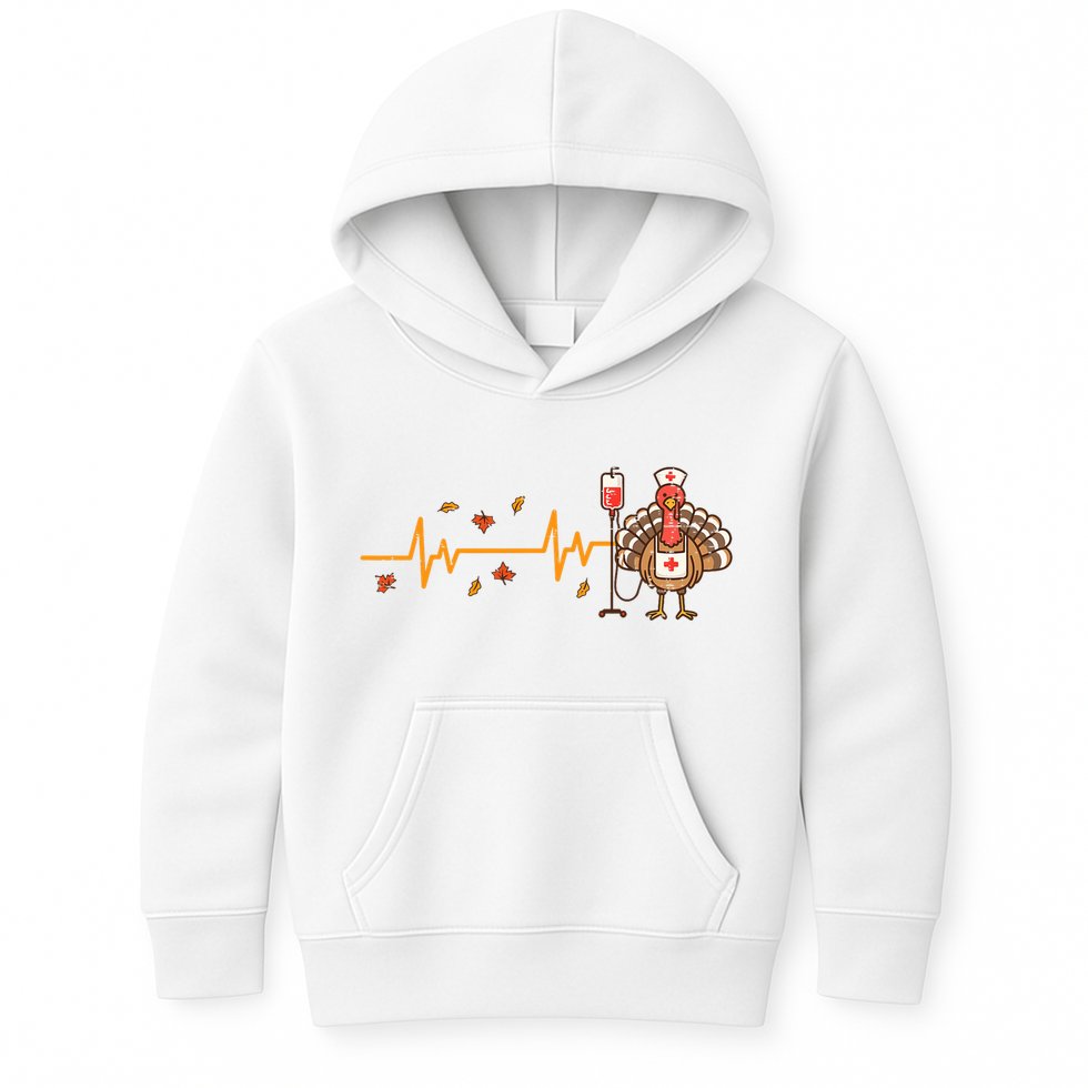 Thanksgiving Nurse Heartbeat Turkey Fall Kids Hoodie