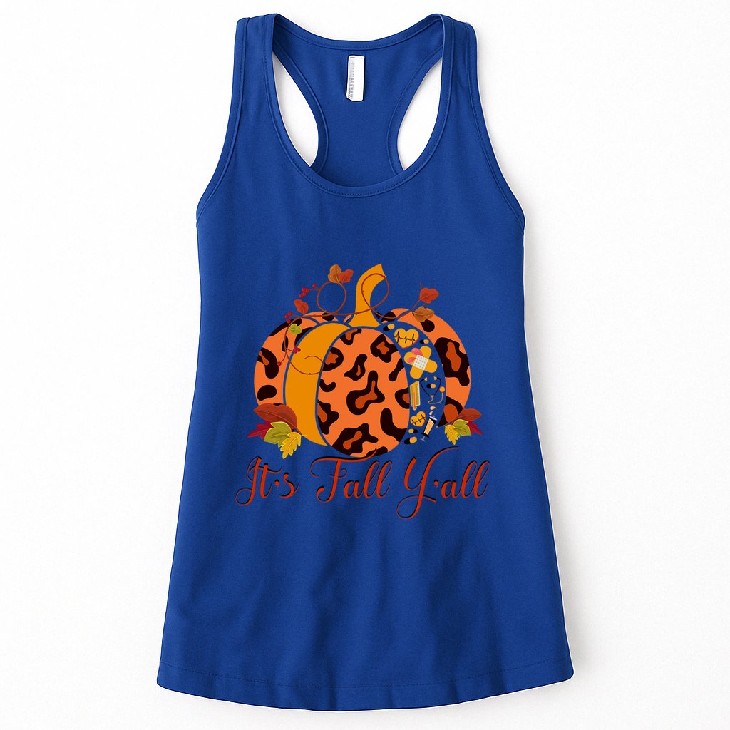 Thanksgiving Nurse Health Worker Leopard Pumpkin Autumn Gift Womens Tank Top