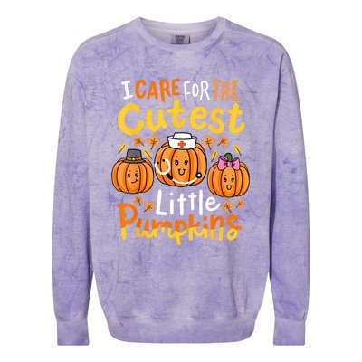 Thanksgiving Nurse I Care For The Cutest Little Pumpkins Colorblast Crewneck Sweatshirt