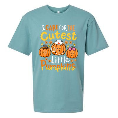 Thanksgiving Nurse I Care For The Cutest Little Pumpkins Sueded Cloud Jersey T-Shirt