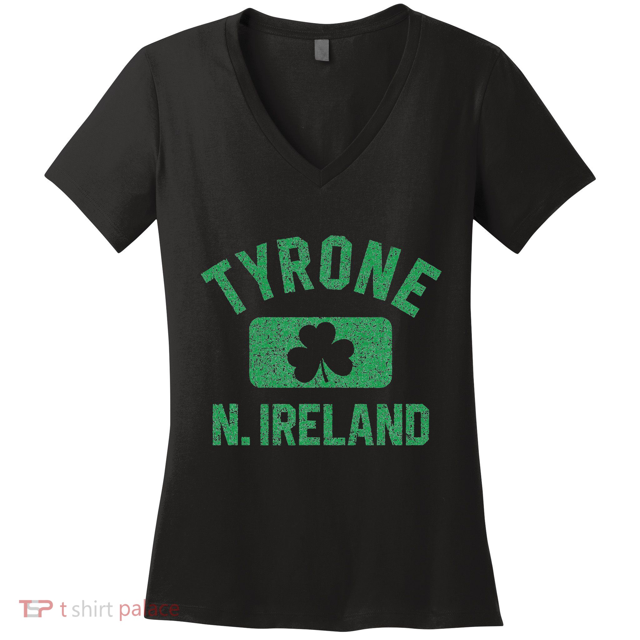 Tyrone N. Ireland Gym Style Distressed Green Print Women's V-Neck T-Shirt