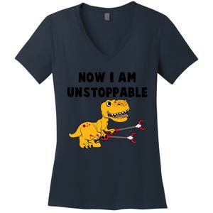 Toddlers Now I Am Unstoppable Funny Dinosaur Women's V-Neck T-Shirt