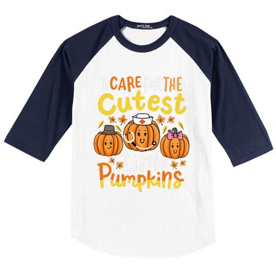 Thanksgiving Nurse I Care For The Cutest Little Pumpkins Gift Baseball Sleeve Shirt