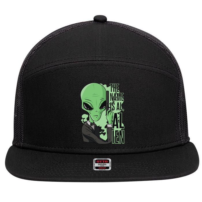 The Name Is Alien Funny Spy Cartoon 7 Panel Mesh Trucker Snapback Hat