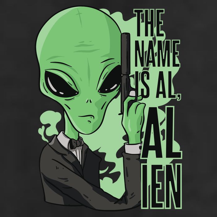 The Name Is Alien Funny Spy Cartoon 7 Panel Mesh Trucker Snapback Hat